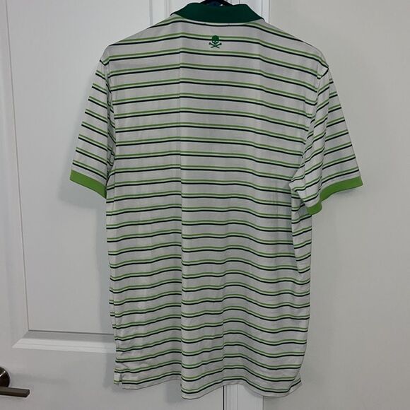 Nice men’s G/FORE Stretch White Green stripe Skull Cross Tee G Golf Polo shirt L - Picture 4 of 4